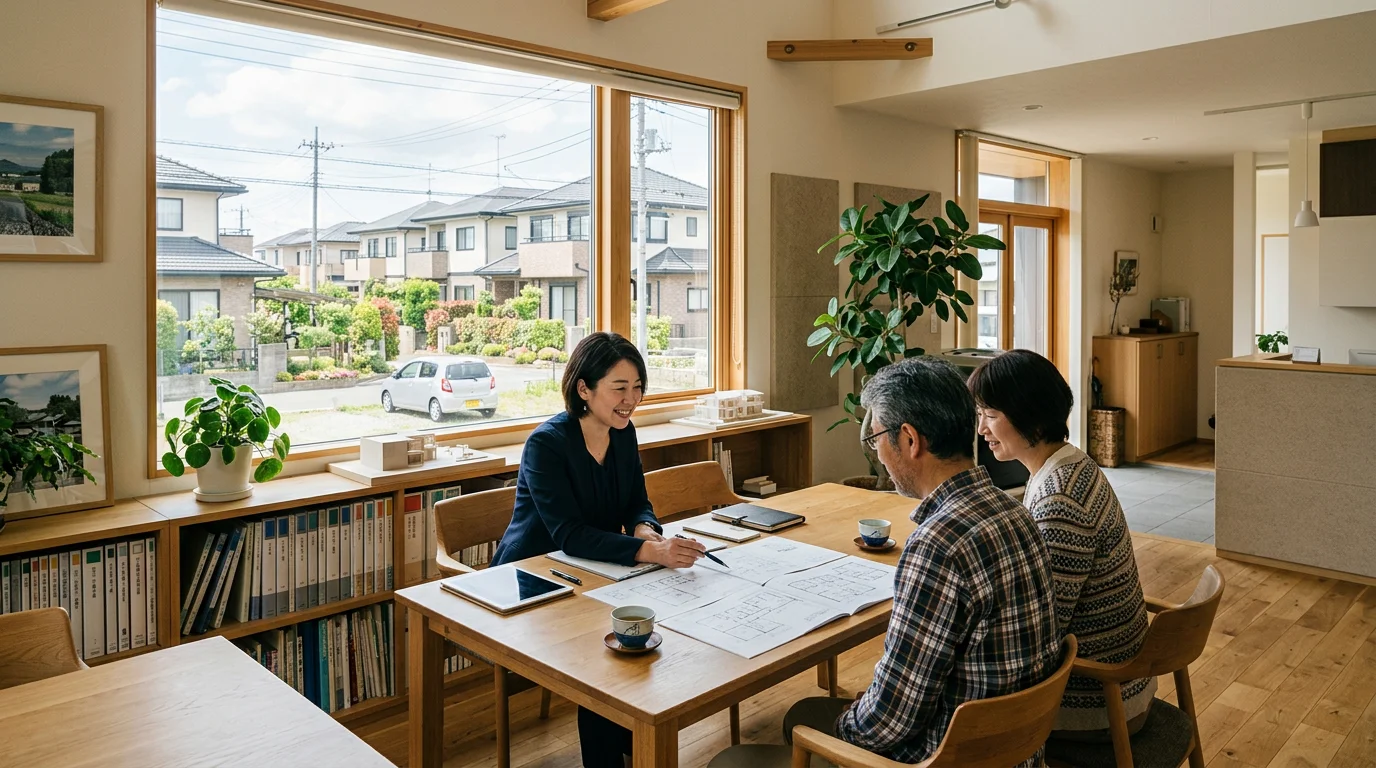 不動産相談の資料が並ぶ相談窓口の全景