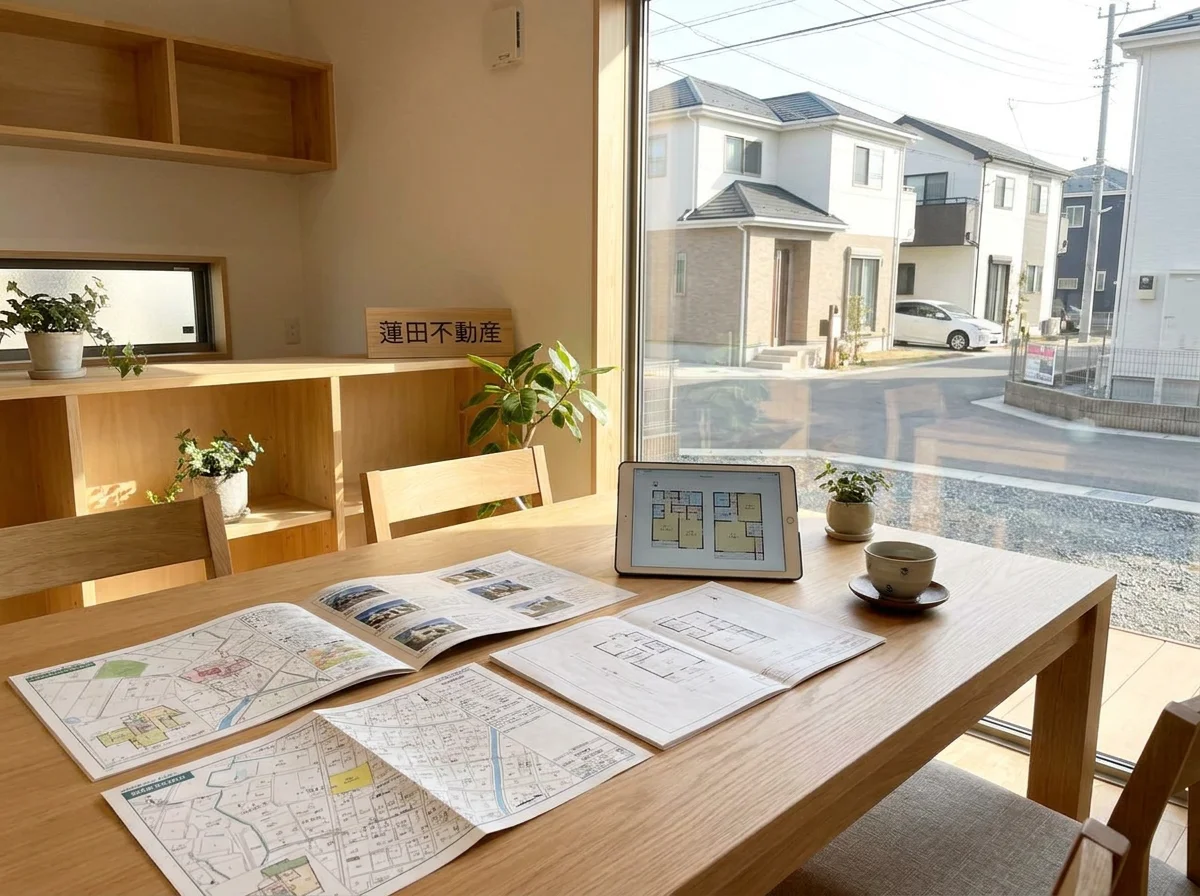 夕方の住宅街を走る道路と並ぶ一戸建て